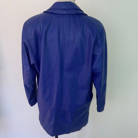 d'Linea Womens Leather Jacket Blue Size Small Vintage Oversized Made In Korea - Picture 13 of 13